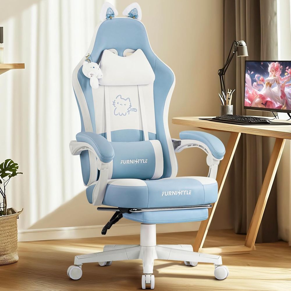 Massage - Sedia da Gaming Ergonomica Blu/Bianca con